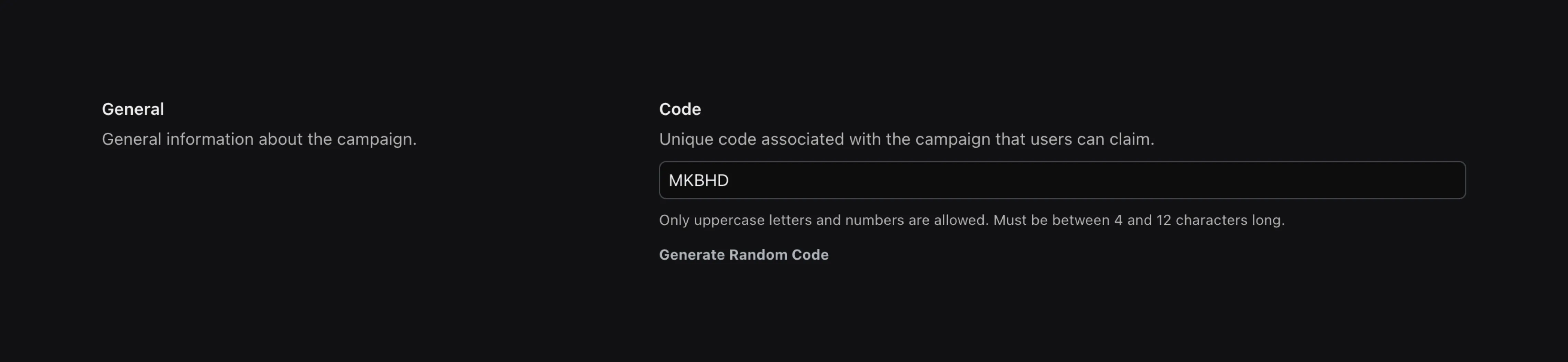 Create affiliate campaign with code