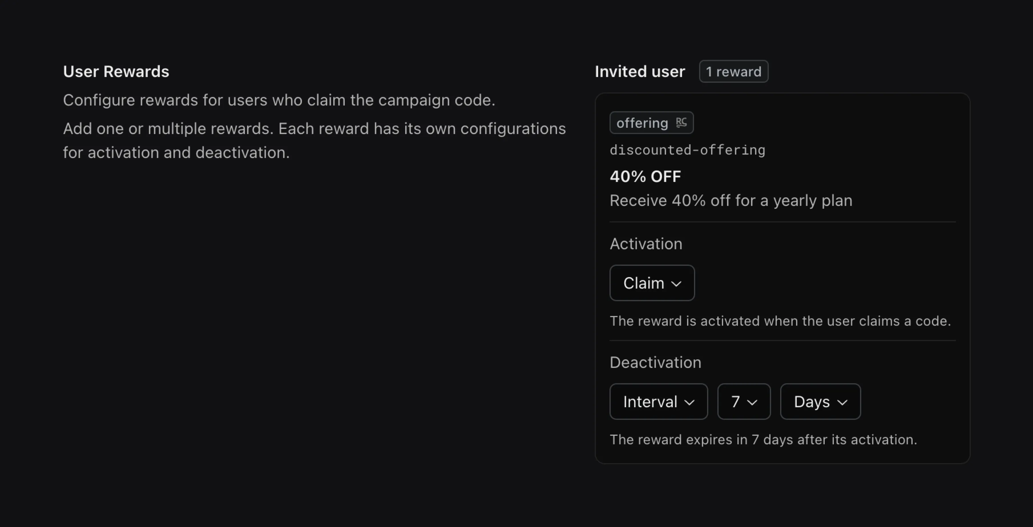 Create affiliate campaign with user rewards