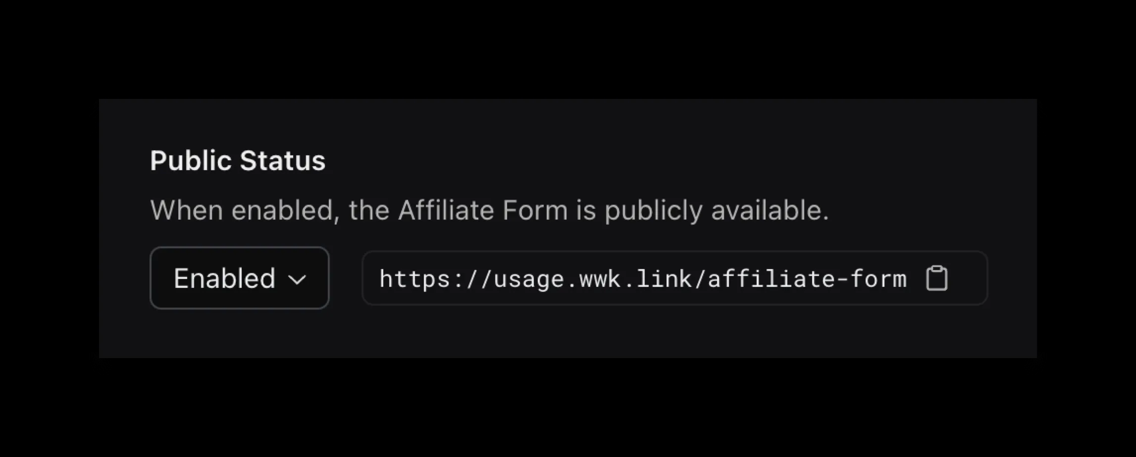 Affiliate Form Public Status
