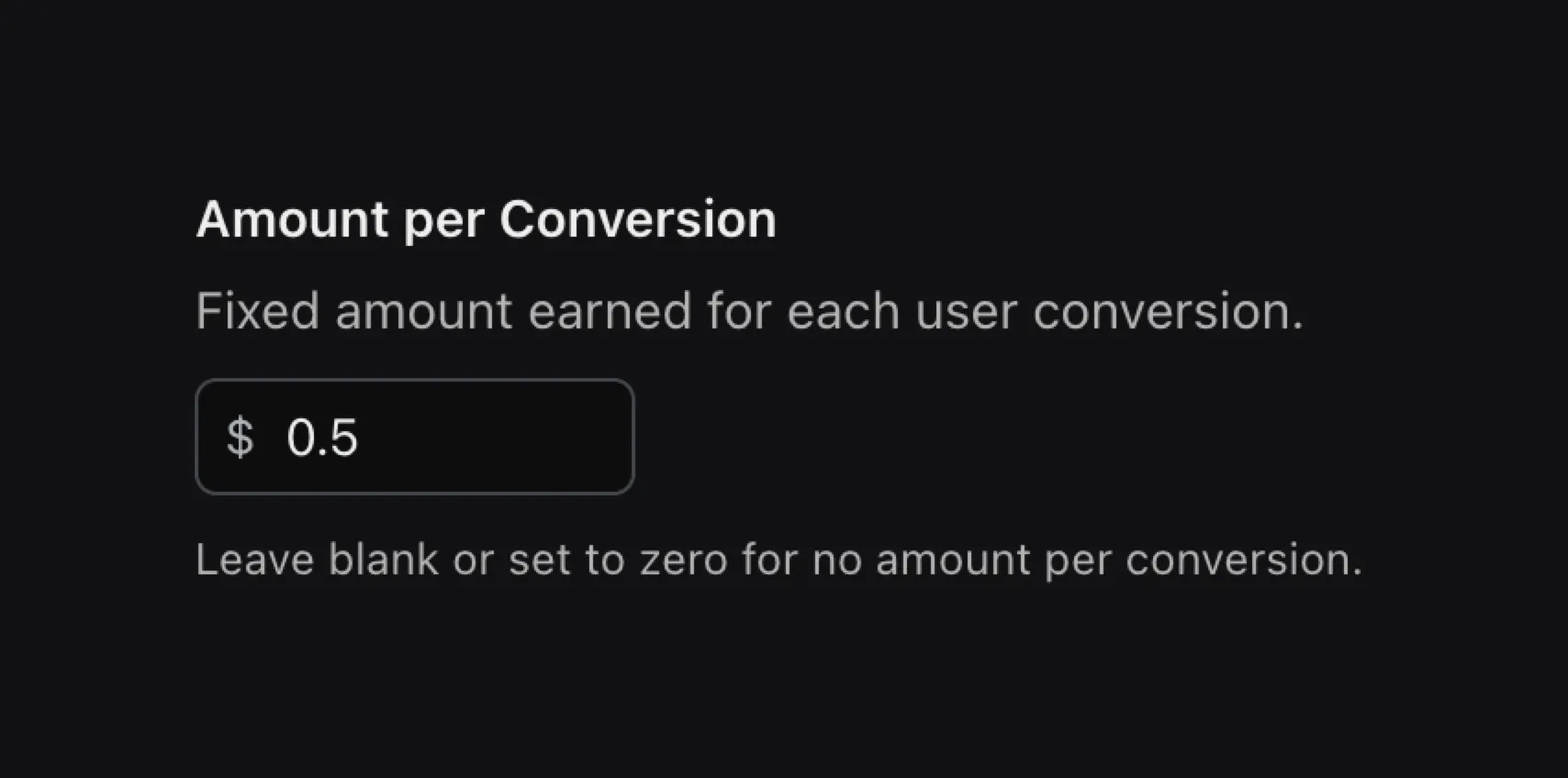 Affiliates Create Amount per Conversion