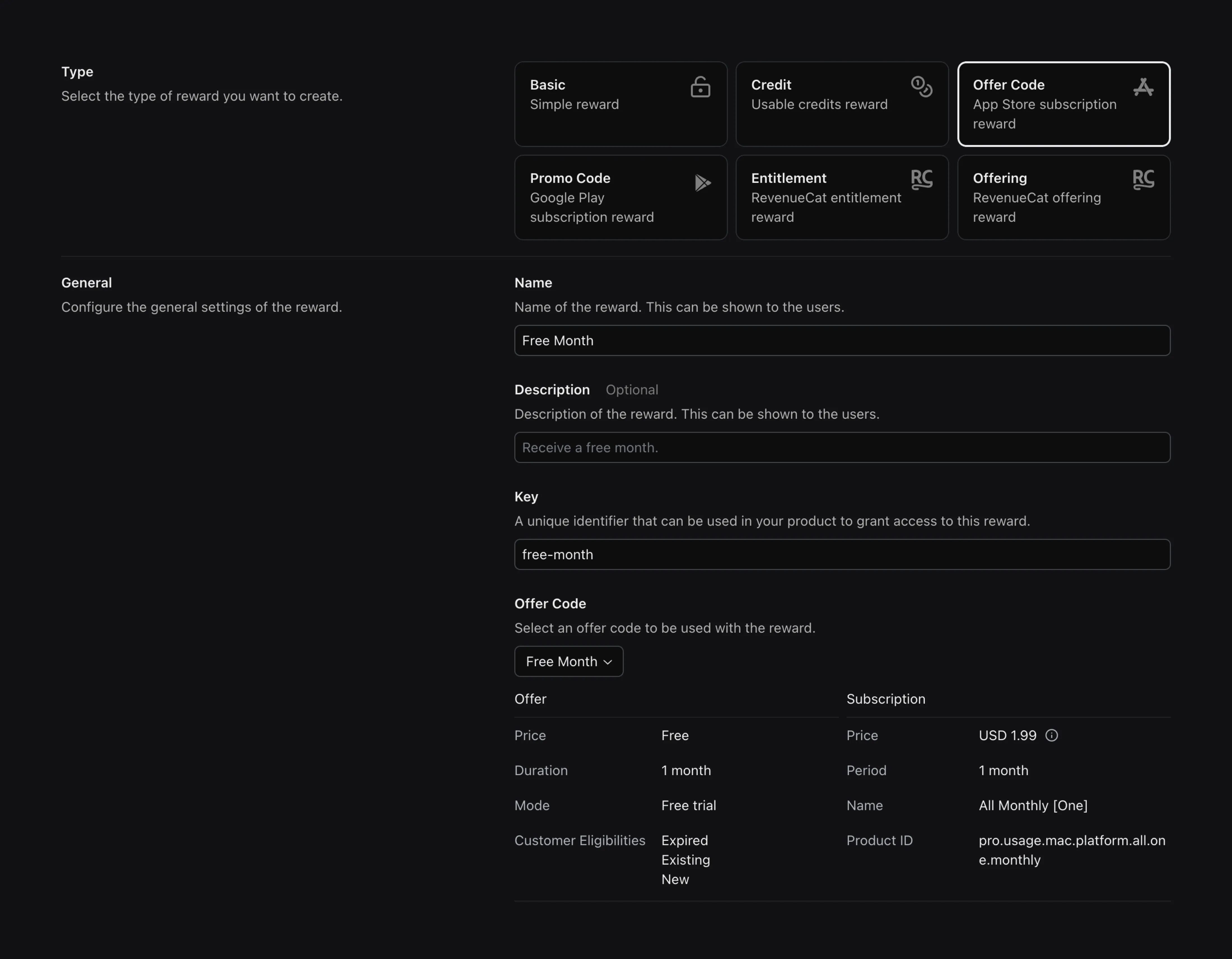 Creating Offer Code reward in WinWinKit