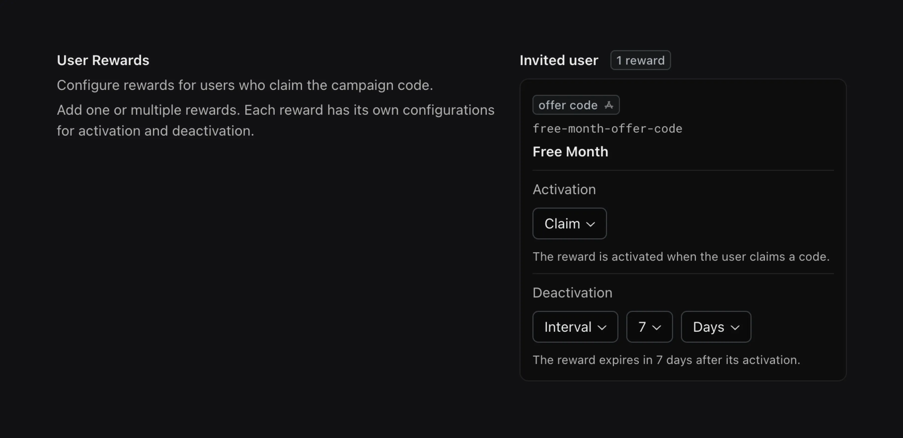 Configuring Offer Code reward for an affiliate campaign in WinWinKit