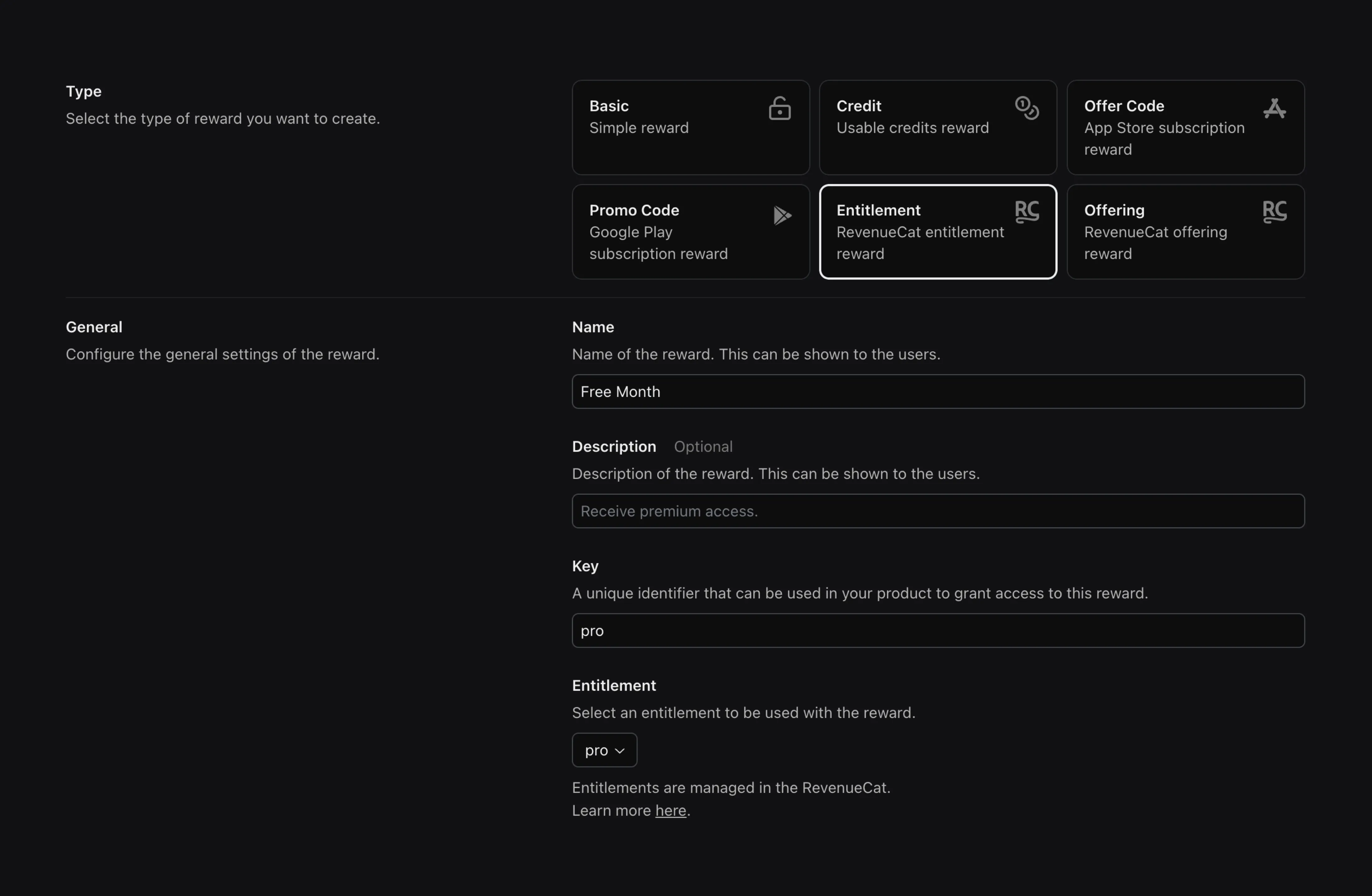 Creating RevenueCat Entitlement reward in WinWinKit