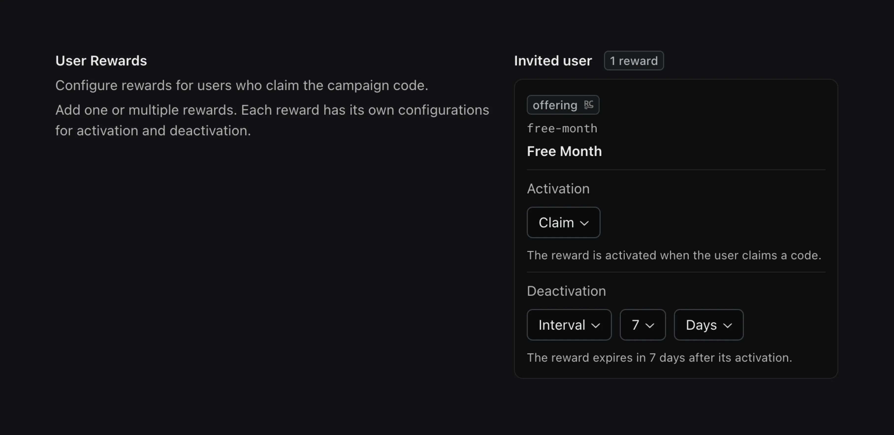 Configuring RevenueCat Offering reward for an affiliate campaign in WinWinKit